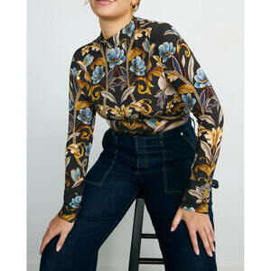 FARM RIO Snake Garden Jersey Print Blouse w/ side Ruching- SM